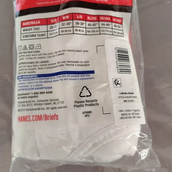2010 Hanes White Comfort White Briefs Cotton L 36-38 - Picture 3 of 4